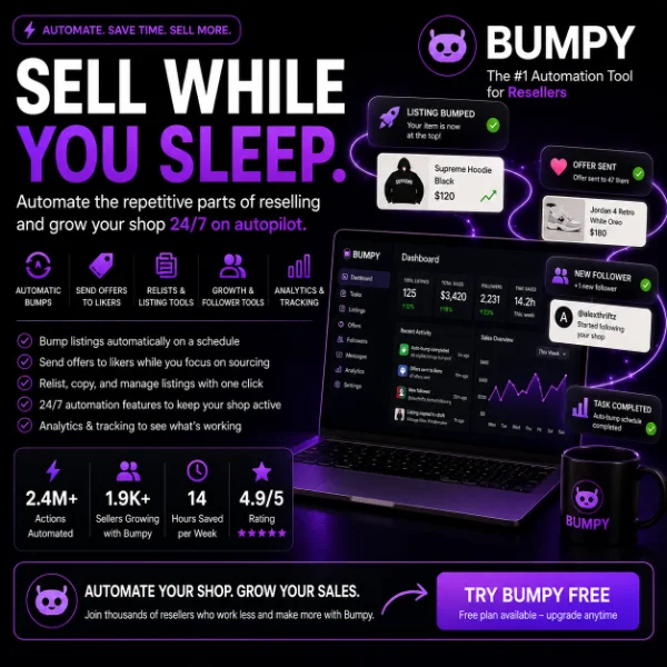 Reselling automation dashboard artwork with purple neon accents on black